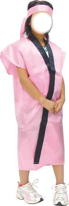 サテンロングハッピ　桃　S（ハチマキ付）1