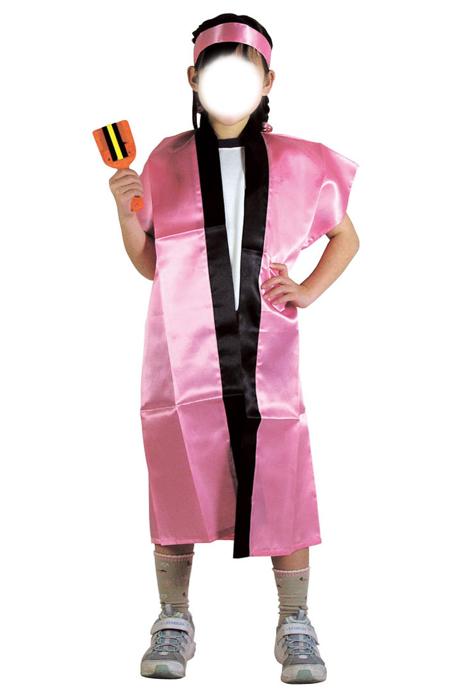 サテンロングハッピ　桃　S（ハチマキ付）3