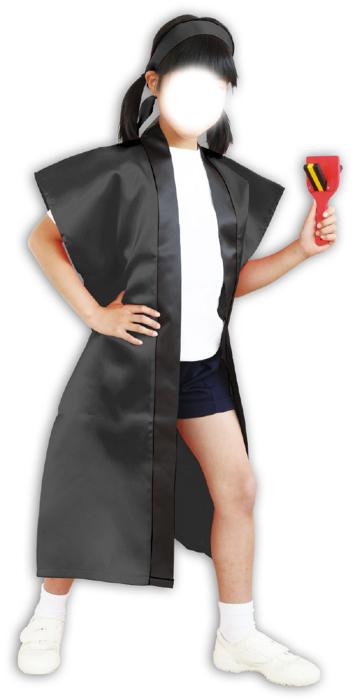 サテンロングハッピ　黒　S（ハチマキ付）2