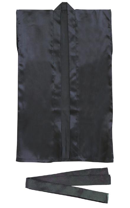 サテンロングハッピ　黒　L（ハチマキ付）0