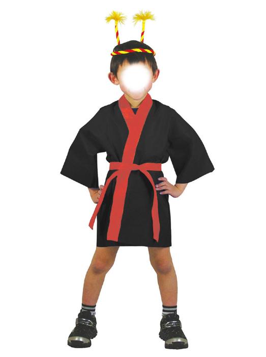 カラー不織布ハッピ　黒　襟赤　子供用　S1