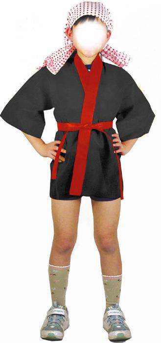 カラー不織布ハッピ　黒　襟赤　子供用　S4