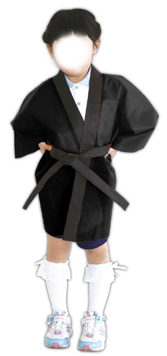 カラー不織布ハッピ　黒　襟赤　子供用　J2