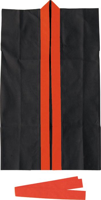 ロングハッピ不織布　黒　襟赤　S（ハチマキ付）0