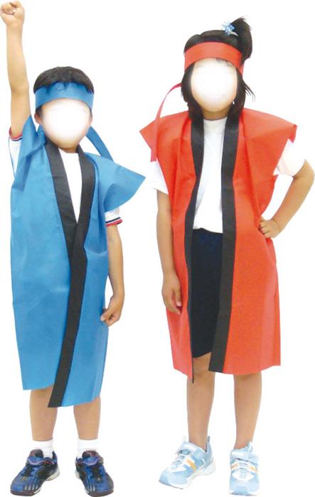 ロングハッピ不織布　黒　襟赤　J（ハチマキ付）2