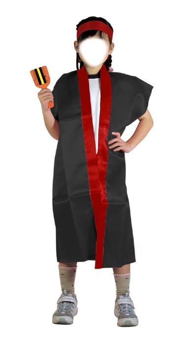 サテンロングハッピ　黒　襟赤　S（ハチマキ赤付）2