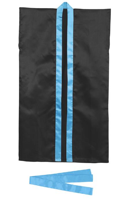 サテンロングハッピ　黒　襟青　S（ハチマキ付）0