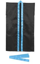 サテンロングハッピ　黒　襟青　L（ハチマキ付）