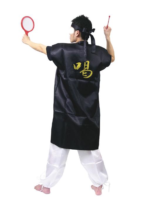 サテンロングハッピ　黒　襟黄　L（ハチマキ付）2