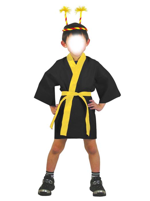 カラー不織布ハッピ　黒　襟黄　子供用　S1