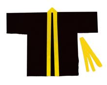 カラー不織布ハッピ　黒　襟黄　子供用　S