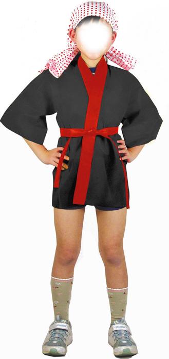 カラー不織布ハッピ　黒　襟赤　大人用　L3