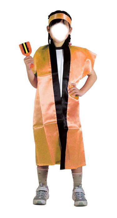 サテンロングハッピ　橙　S（ハチマキ付）2