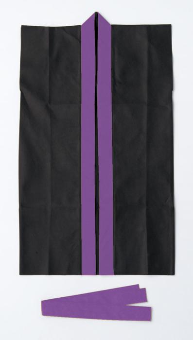 ロングハッピ不織布　黒　襟紫　J（ハチマキ付）0