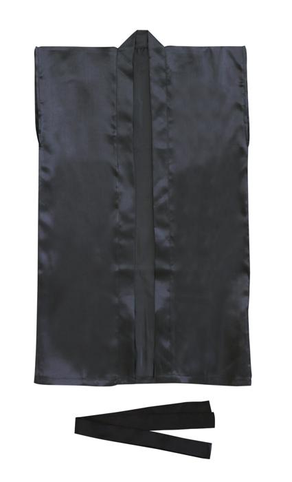 ソフトサテン ロングハッピ 黒 L(ハチマキ付)0