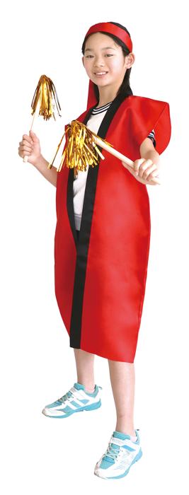 ソフトサテン　ロングハッピ　黒　襟赤　L（ハチマキ付）1