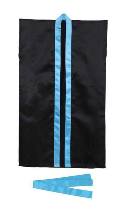 ソフトサテン　ロングハッピ　黒　襟青　L（ハチマキ付）0