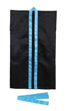 ソフトサテン　ロングハッピ　黒　襟青　L（ハチマキ付）