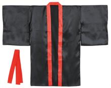 ソフトサテン　ロングハッピ袖付　黒　襟赤　S（ハチマキ付）