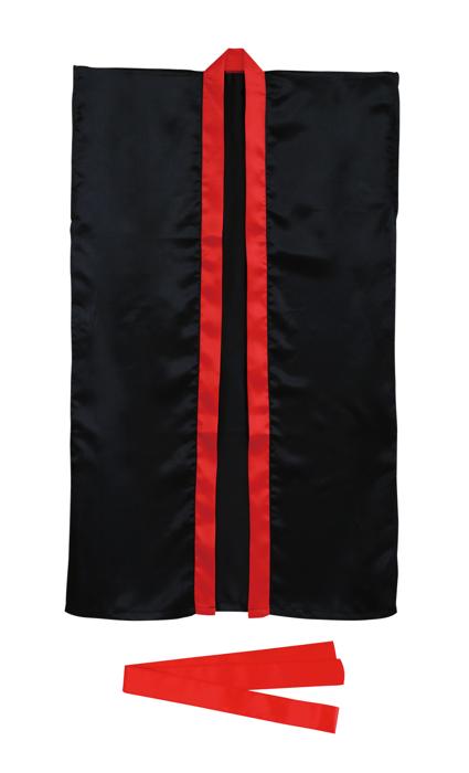 ソフトサテン　ロングハッピ　黒　襟赤　J（ハチマキ付）0