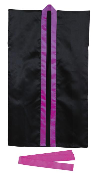 ソフトサテン ロングハッピ 黒 襟紫 J(ハチマキ付)0