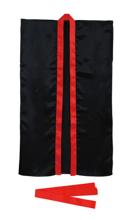 ソフトサテン　ロングハッピ　黒　襟赤　M（ハチマキ付）