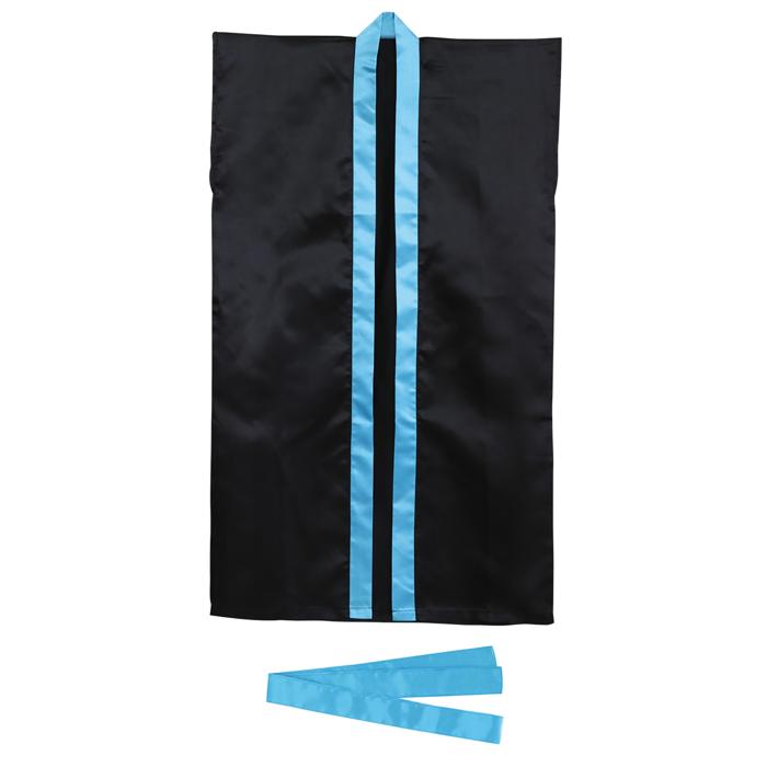 ソフトサテン　ロングハッピ　黒　襟青　M（ハチマキ付）0