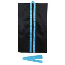 ソフトサテン　ロングハッピ　黒　襟青　M（ハチマキ付）