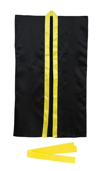 ソフトサテン　ロングハッピ　黒　襟黄　M（ハチマキ付）0