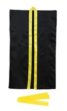ソフトサテン　ロングハッピ　黒　襟黄　M（ハチマキ付）