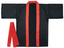 ソフトサテン　カラーハッピ　黒　襟赤　J