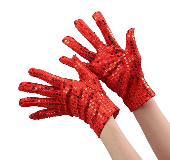 スパンコール手袋　大人用　赤1