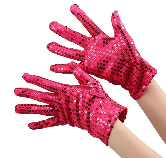 スパンコール手袋　大人用　桃1