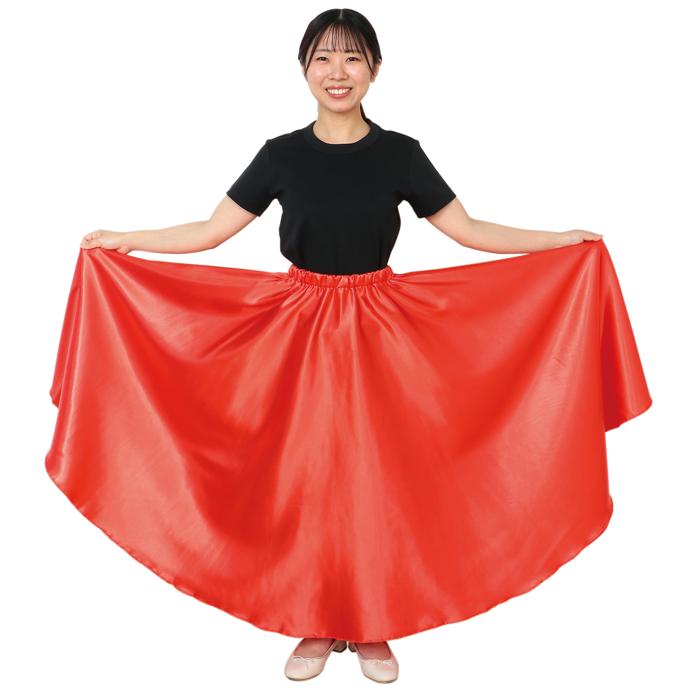 ソフトサテン　ロングスカート　赤　L3