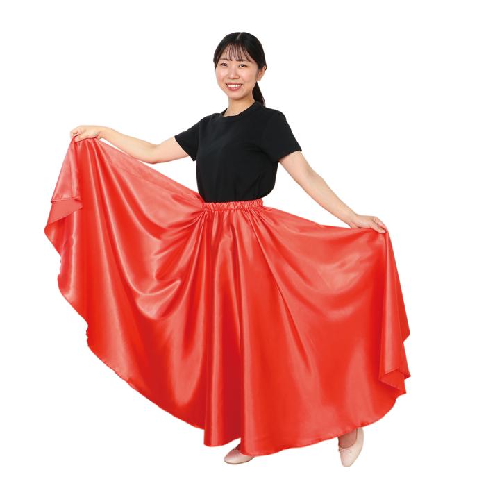 ソフトサテン　ロングスカート　赤　L4