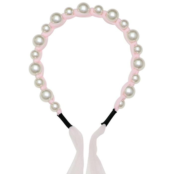 カチューシャ　パール　ピンク1