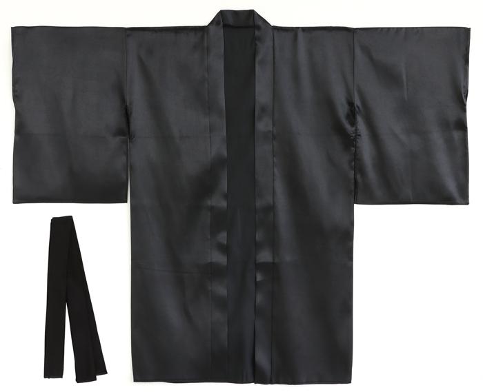 ソフトサテン　ロングハッピ袖付　黒　M（ハチマキ付）0