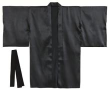 ソフトサテン　ロングハッピ袖付　黒　M（ハチマキ付）