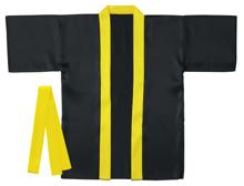 ソフトサテン　カラーハッピ　黒　襟黄　S