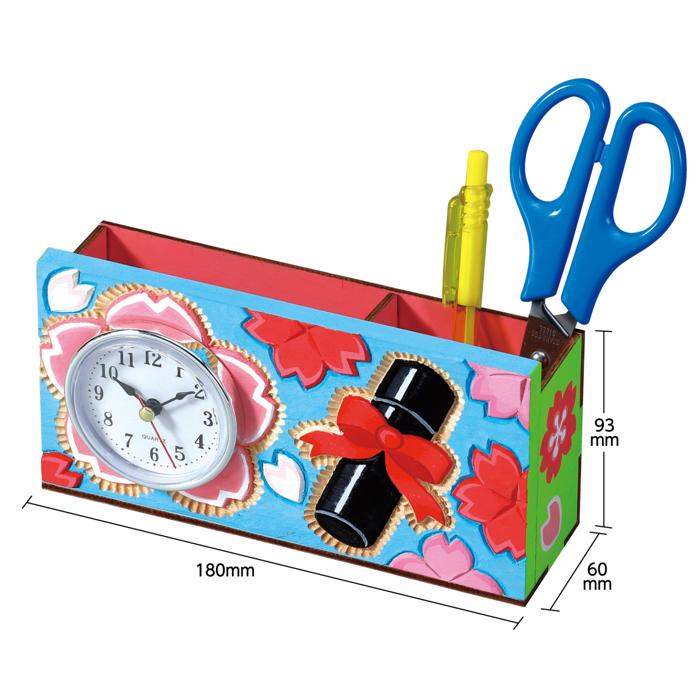 木彫ペン立て時計1