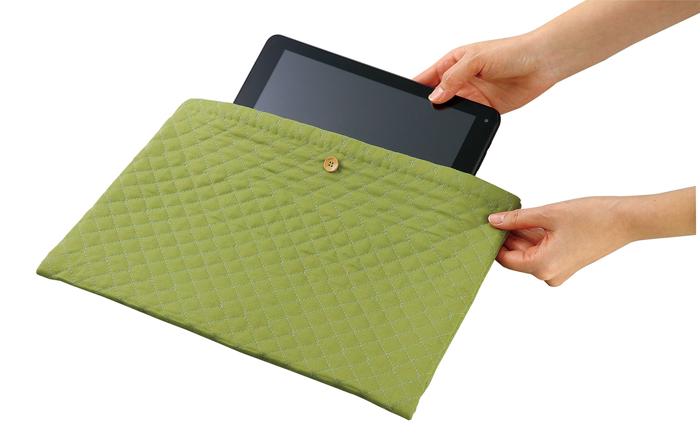 基礎縫いタブレットケース　モスグリーン1