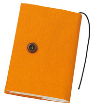 基礎縫いブックカバー　オレンジ×赤ストライプ