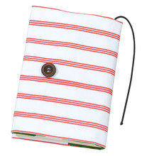 基礎縫いブックカバー　緑×赤ストライプ