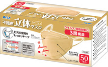 立体不織布マスク　ベージュ（三層構造）　50枚入