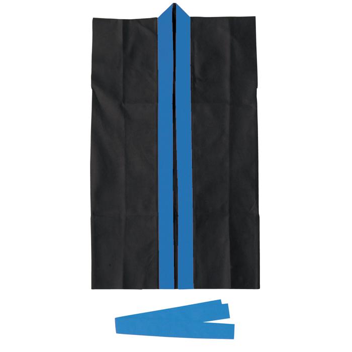 ロングハッピ不織布　黒　襟青　S（ハチマキ付）0