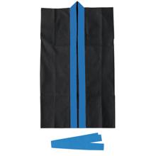 ロングハッピ不織布　黒　襟青　S（ハチマキ付）