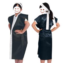 サテンロングハッピ　黒　襟銀　S（ハチマキ銀付）