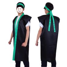 サテンロングハッピ　黒　襟緑　L（ハチマキ付）