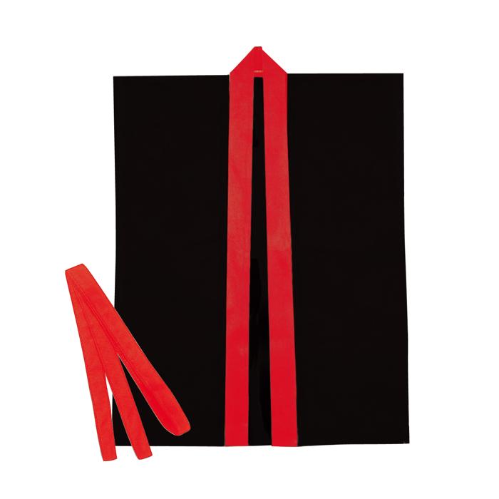 カラー不織布ハッピ　袖無　黒　襟赤　子供用J0