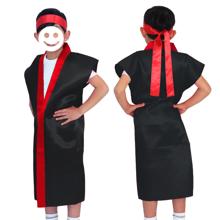 サテンロングハッピ　黒　襟赤　J（ハチマキ付）